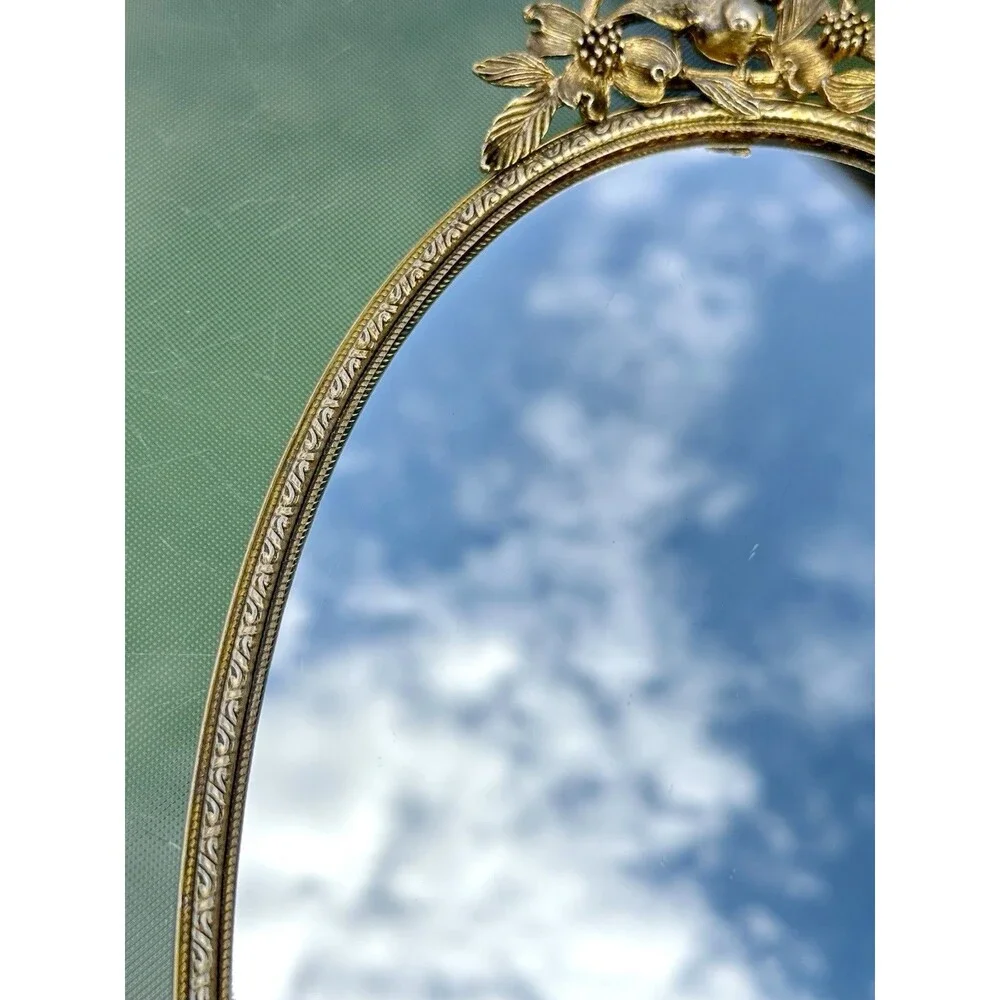 Vintage Matson Vanity Mirror Tray Birds Dogwood Gold Plated Hollywood Regency